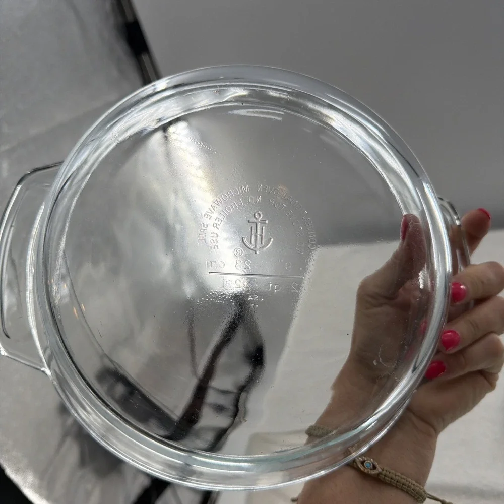 Vintage Anchor Hocking 2qt Clear Glass Casserole Dish Bowl Ovenware 9